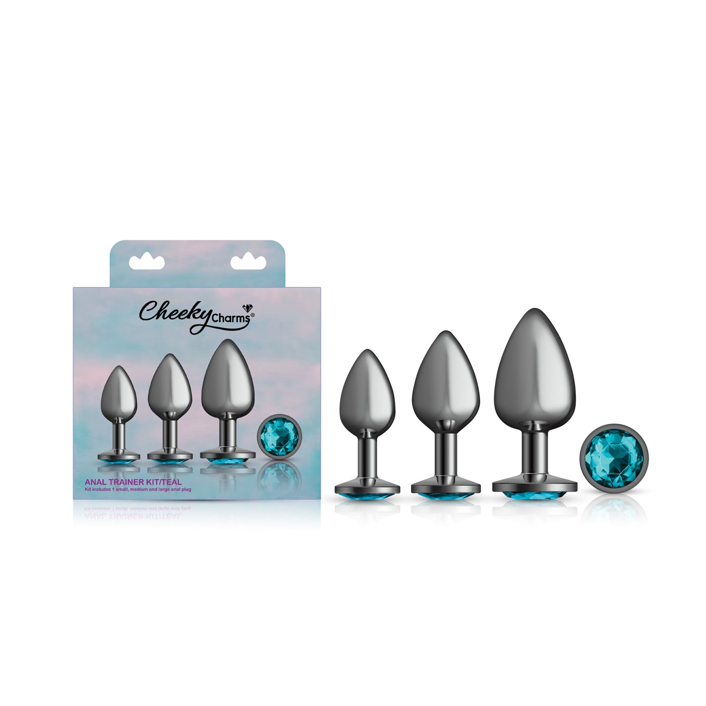 Teal Round Gem Anal Trainer Kit - Gunmetal
